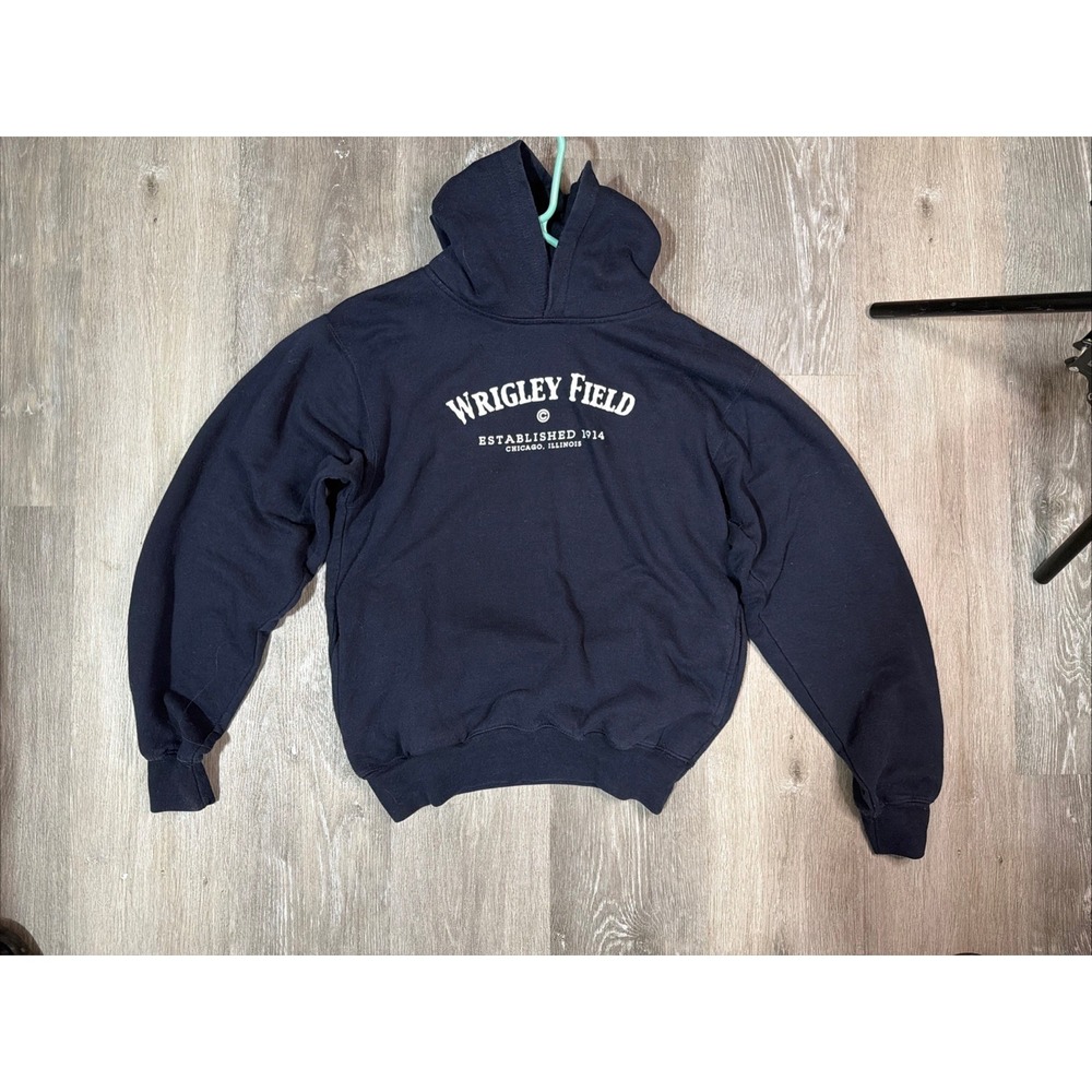 Wrigley Field Felt Stitched Hoodie Gildan Youth XL Navy Blue Chicago